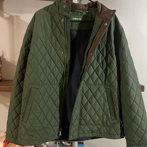 Orvis Men’s Route 7 Jacket Jacket in Olive Green with Brown Trim